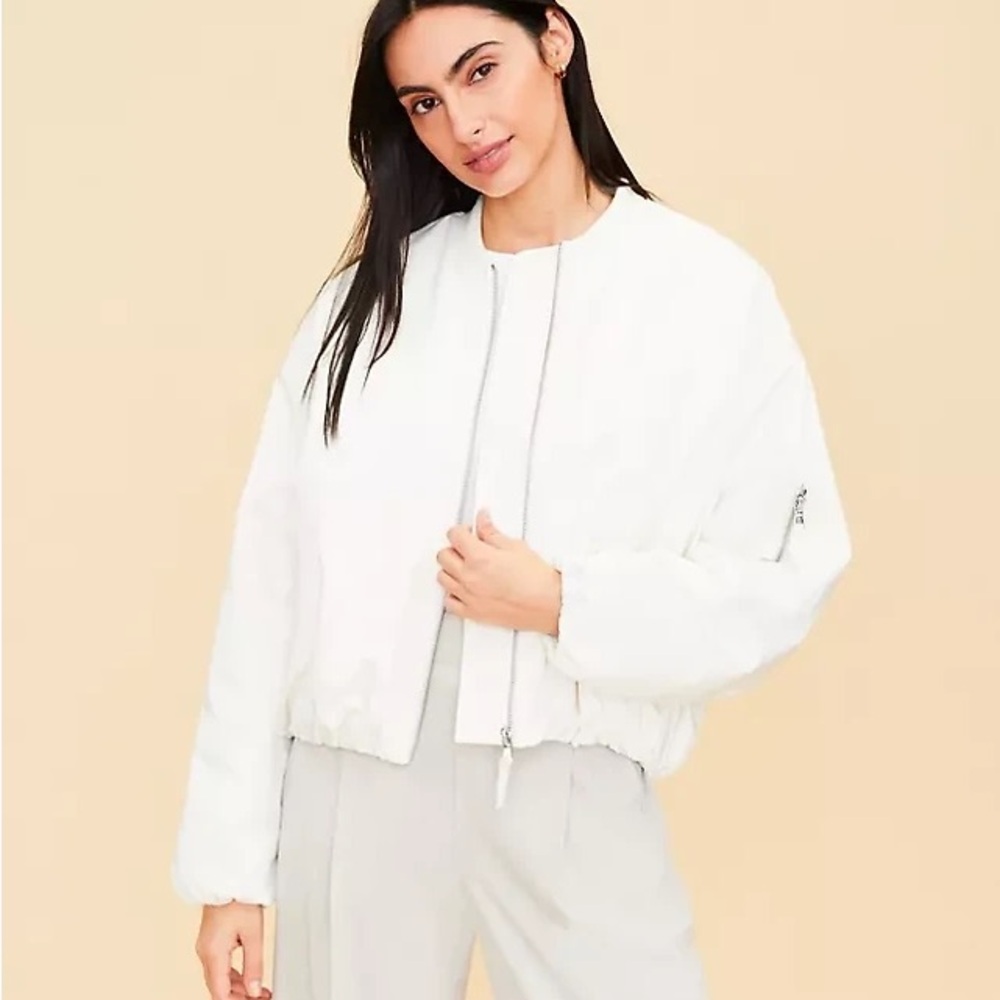 NWT Ann Taylor LOFT Lou & Grey Twill Bomber White Jacket Size XL